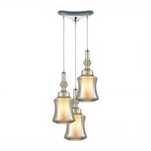 ELK Home Plus 56502/3 - Alora 3-Light Triangular Pendant Fixture in Chrome with Champagne-plated and Opal White Glass