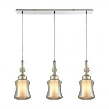 ELK Home Plus 56502/3LP - Alora 3-Light Linear Mini Pendant Fixture in Chrome with Champagne-plated and Opal White Glass