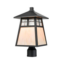ELK Home Plus 87054/1 - Cottage 1-Light Post Mount in Matte Black with Antique White Art Glass and Clear Textured Glass