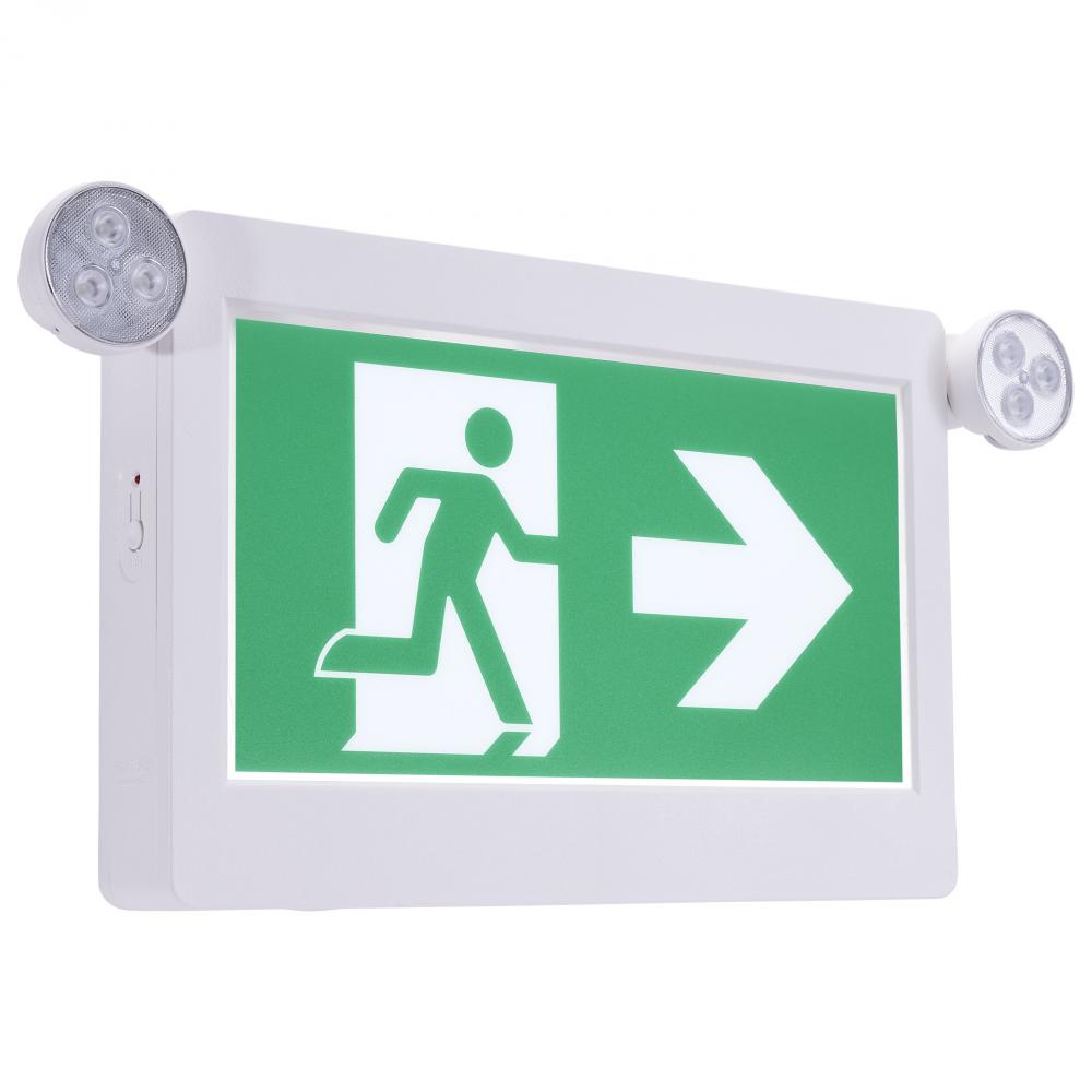 Running Man Green Combo Exit Sign/Emergency Light; 120/347V; 90min backup; Single/Dual Face;