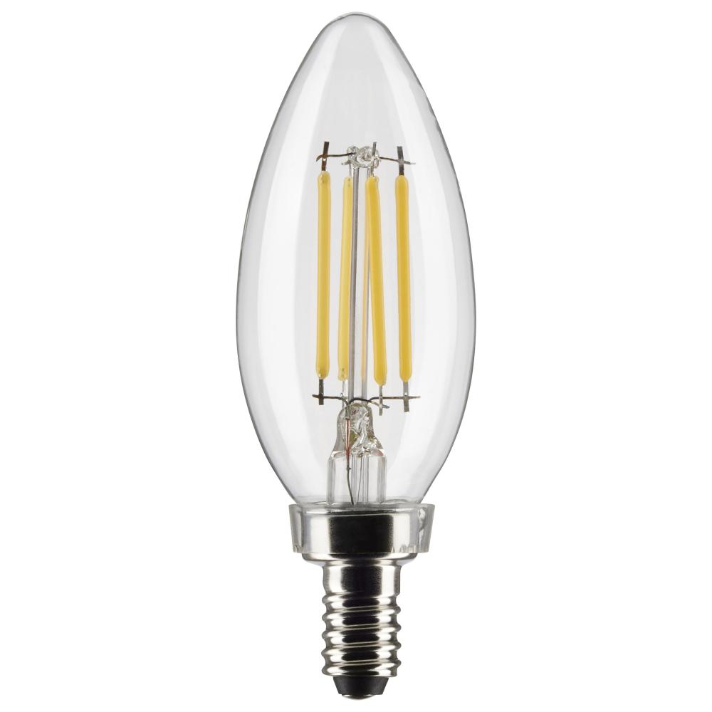 4 Watt B11 LED Filament; Clear; Candelabra Base; 2700K; 350 Lumens; 120 Volt; 2-Pack