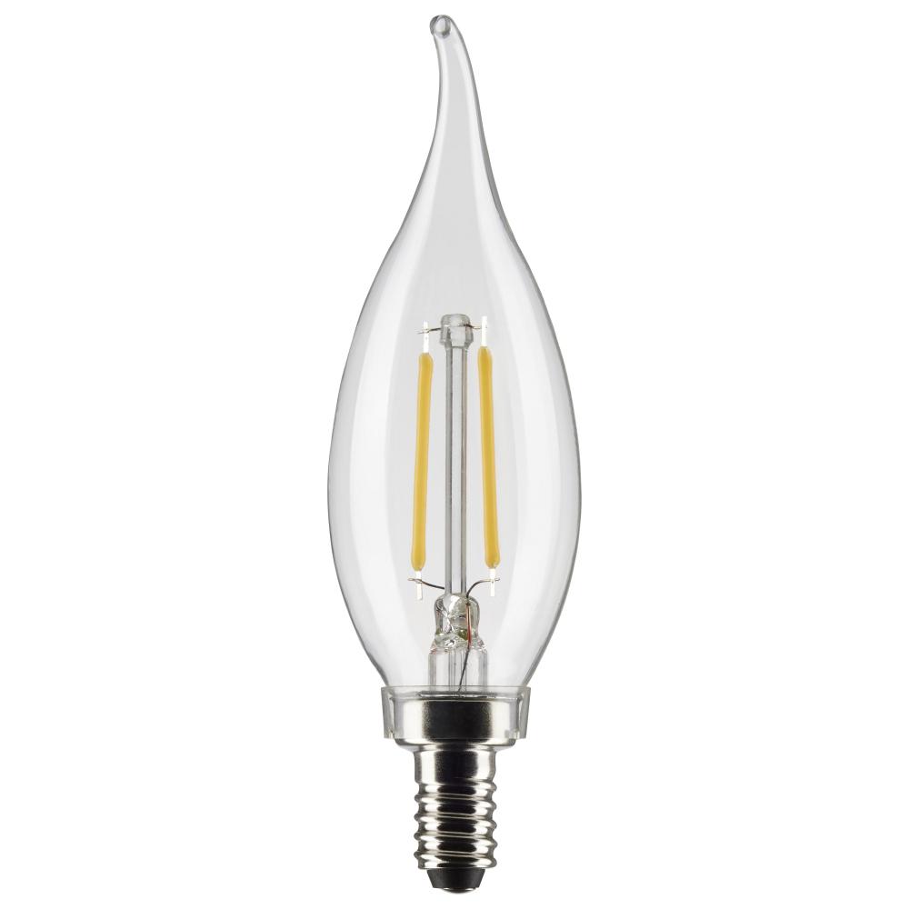 3 Watt CA10 LED Filament; Clear; Candelabra Base; 2700K; 200 Lumens; 120 Volt; 2-Pack