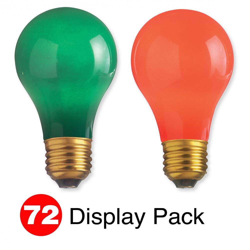 Display Pack 72 Total Lamps; A19 25 Watt Incandescent; Medium Base; 36 Red; 36 Green; 1000 Average