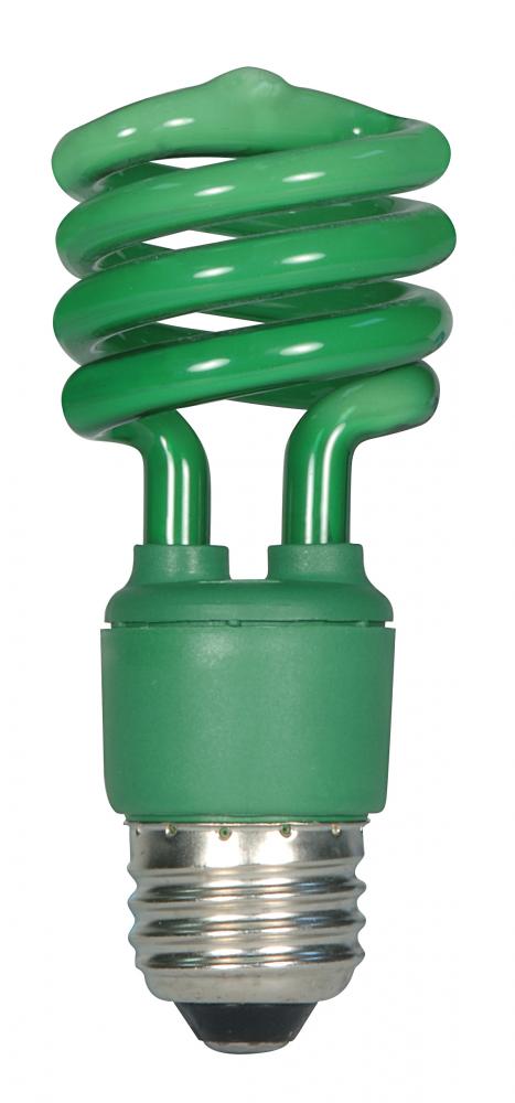 13 Watt; Mini Spiral Compact Fluorescent; Green color; Medium base; 120 Volt