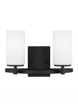 Generation Lighting 4424602-112 - Alturas indoor dimmable 2-light wall bath vanity in a midnight black finish and etched white glass s