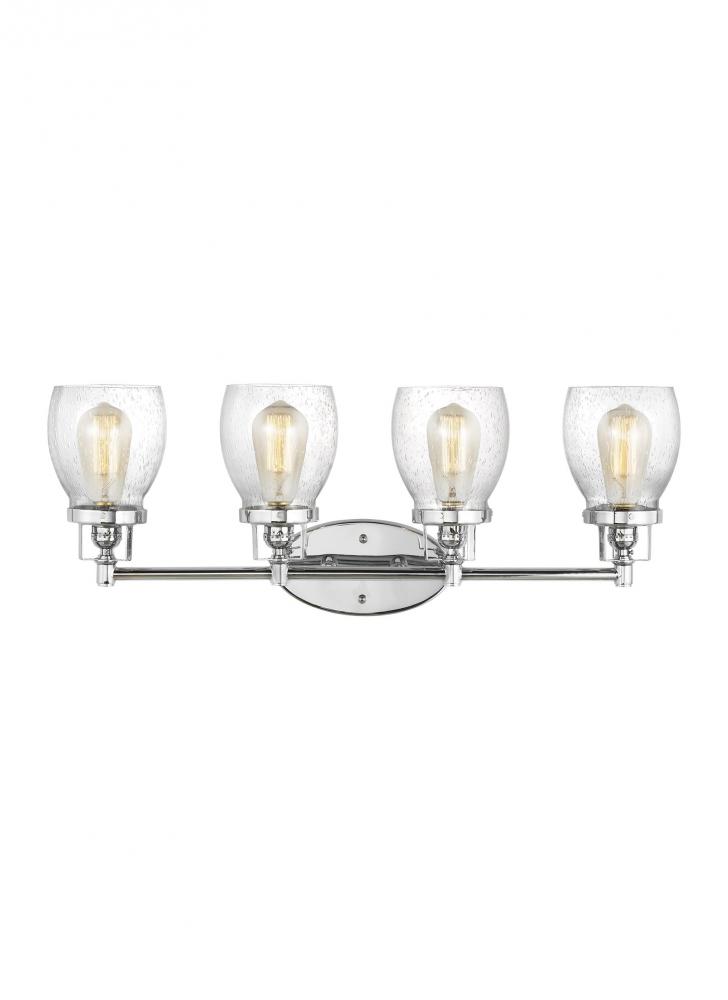 Belton transitional 4-light indoor dimmable bath vanity wall sconce in chrome silver finish with cle