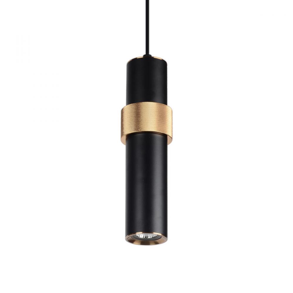 Cicada 1 Light Pentant Black With Knurled Brass