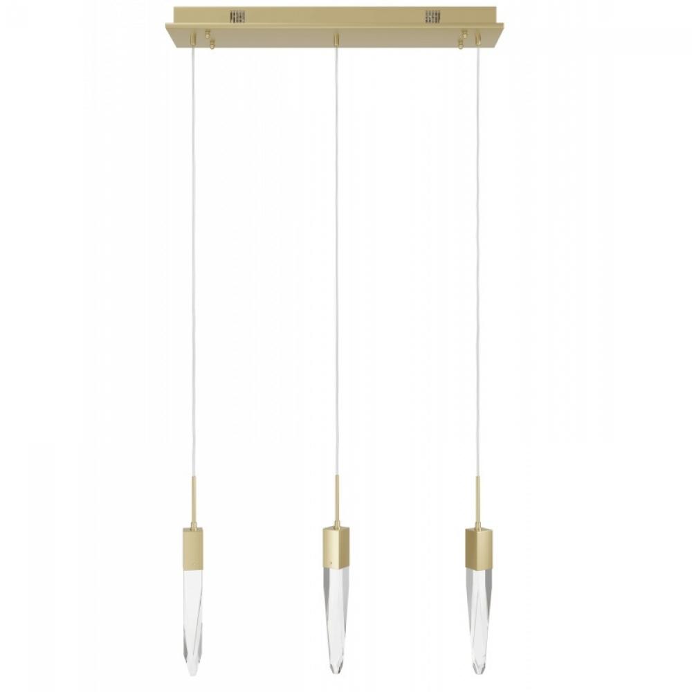 Aspen  32" Linear  Multi  Pendant in Brushed Brass and Clear  Crystal
