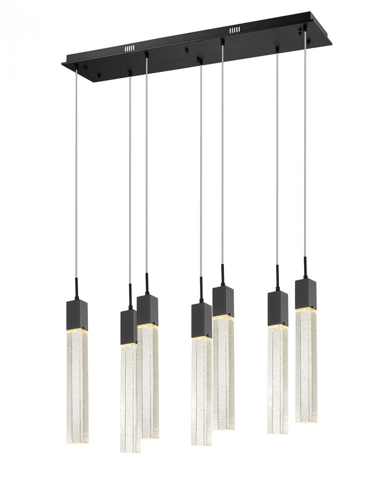 The Original Glacier Collection 7 Light Multi Pendant in Black with Bubbled Crystal
