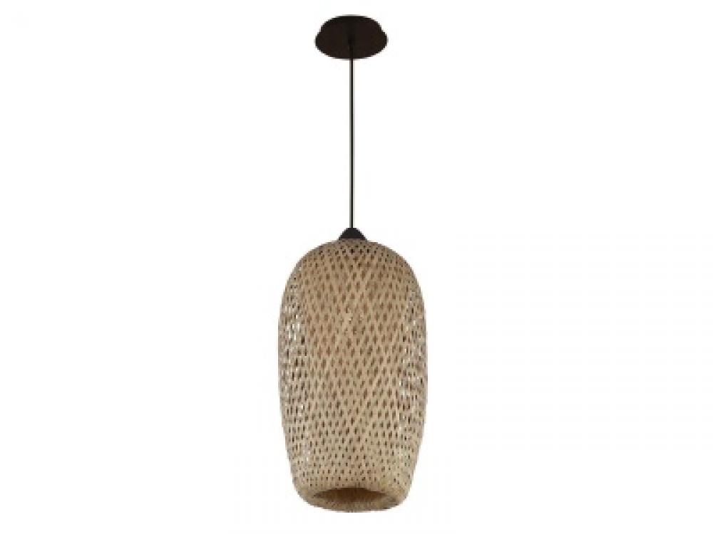 Tulum 13"  Bamboo Wicker Pendant with Black Accents