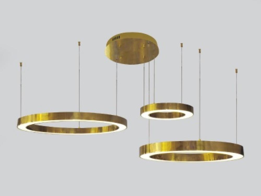 Aria 59" LED 3-Ring Multi Pendant in Polished Brass