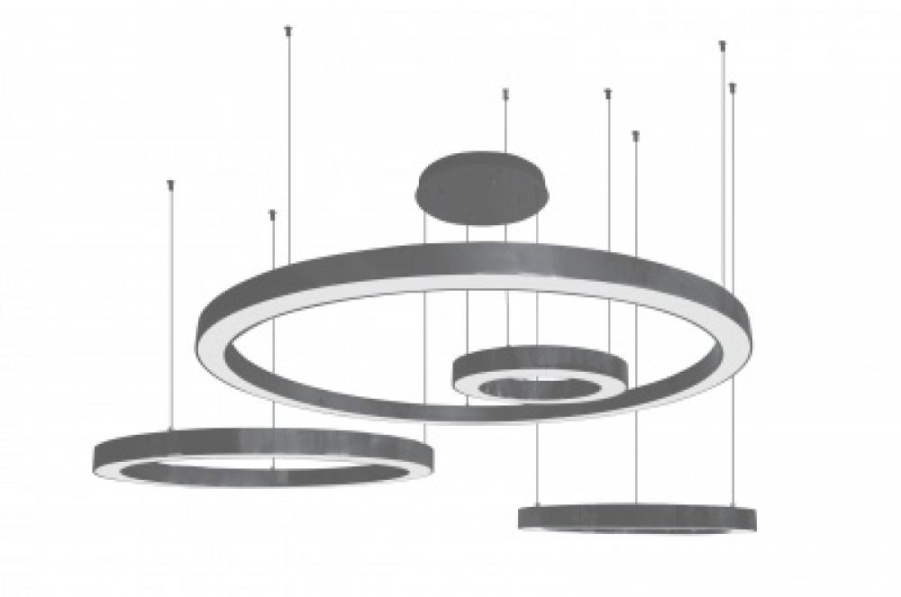 Aria 64" LED 4-Ring Multi Pendant in Polished Black Gunmetal Chrome