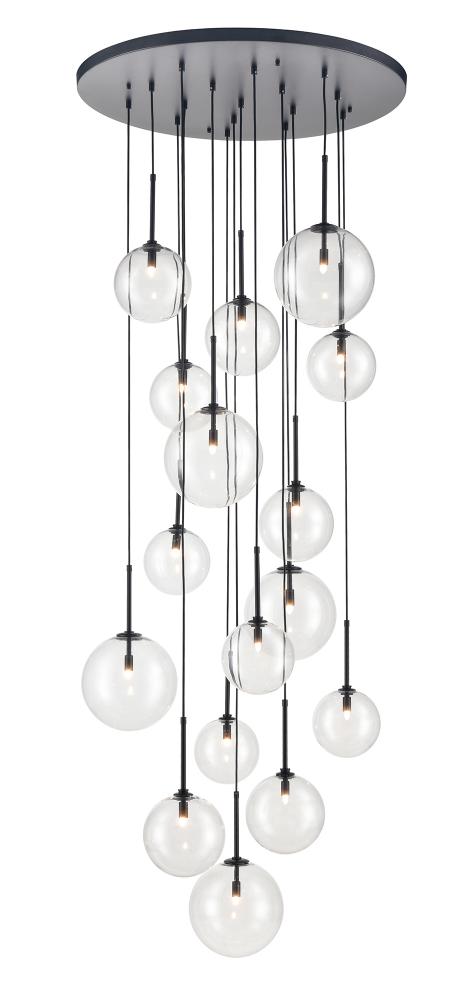 Delilah 16-Light Multi Pendant in Black with Clear Glass