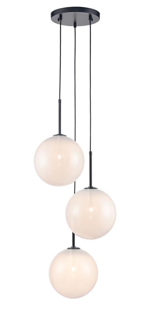 Delilah 3-Light Multi Pendant in Black with White Glass
