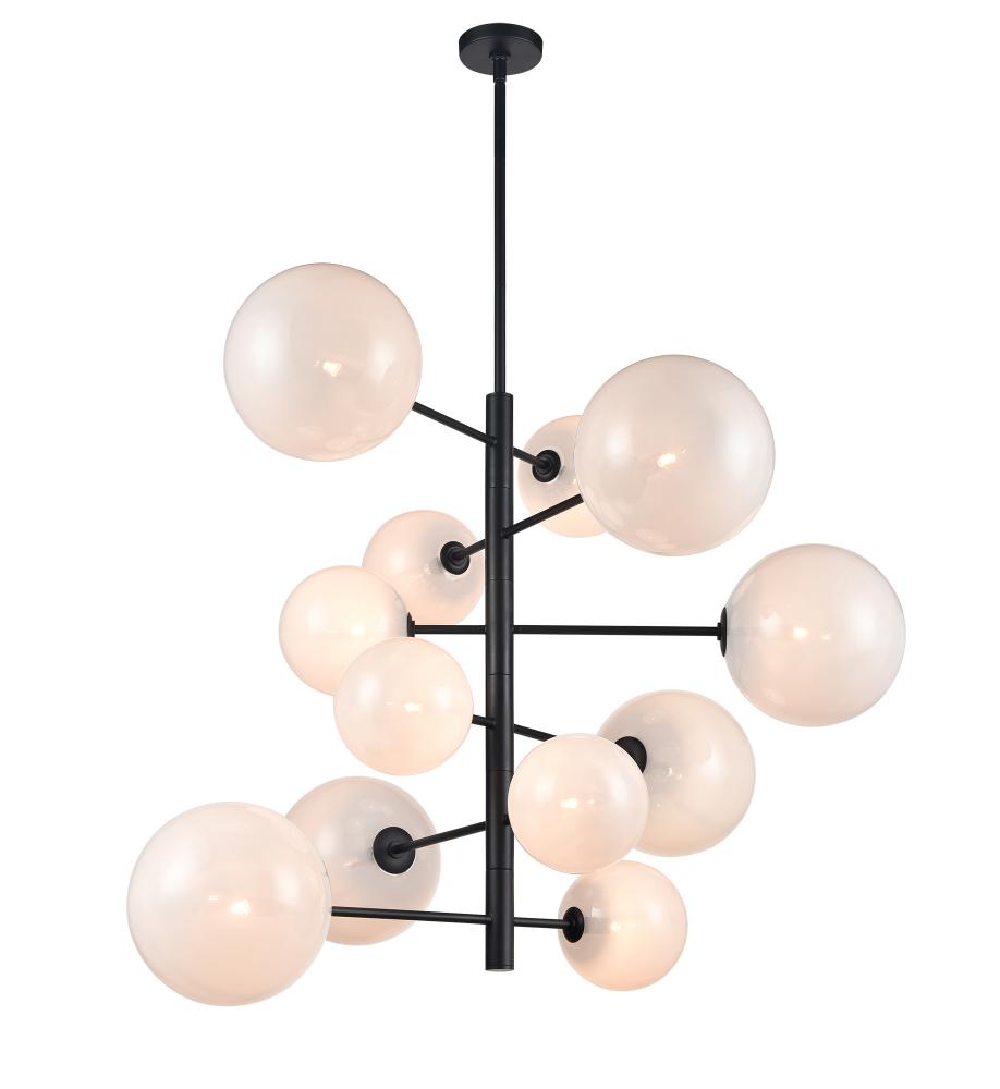Delilah 37" Chandelier in Black with Frosted White Glass