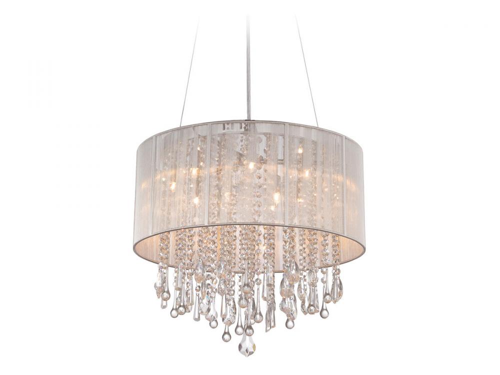 Beverly Dr. Round Silver Silk String Shade And Crystal Dual Sconce