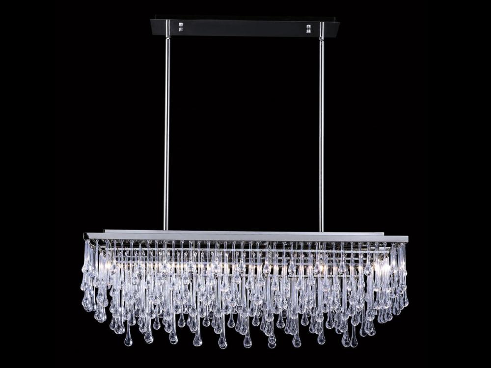 Hollywood Blvd. Polished Nickel And Tear Drop Crystal Rectangle Chandelier