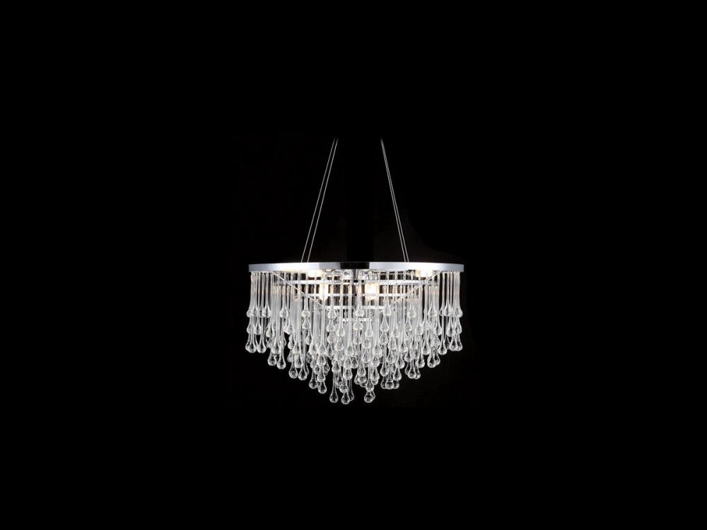 Hollywood Blvd. Polished Nickel And Tear Drop Crystal Chandelier