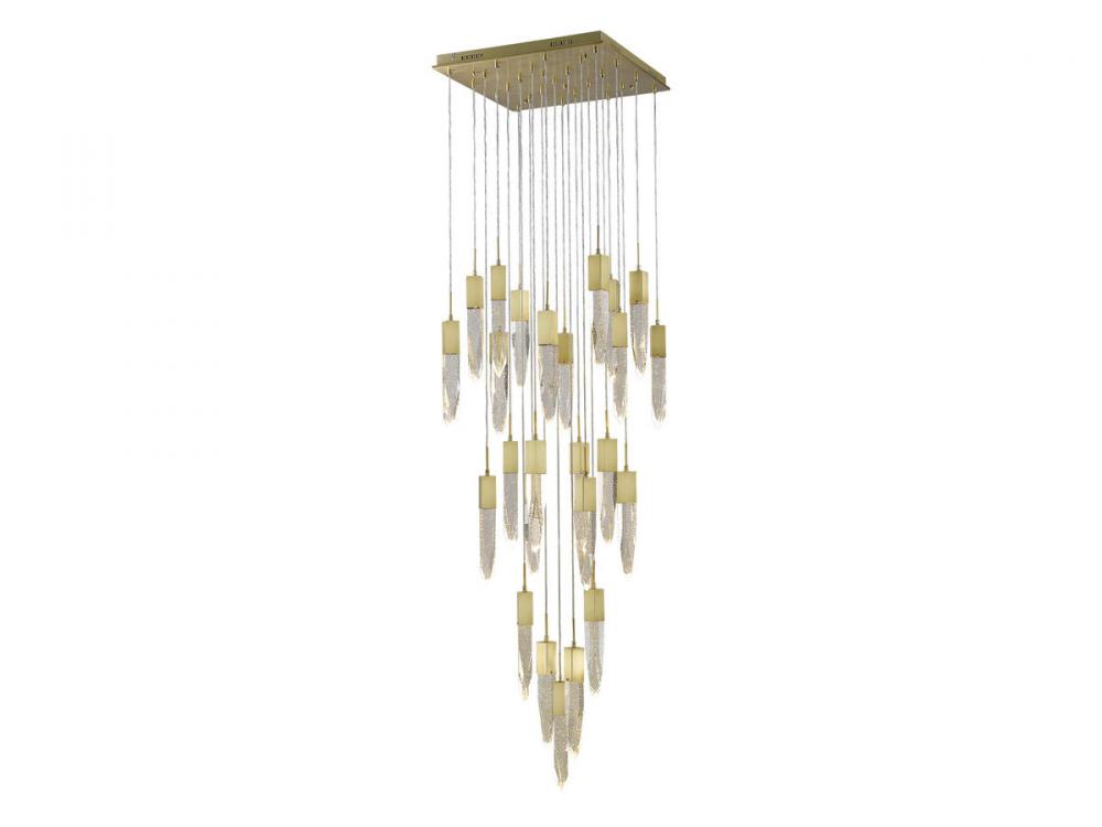 Aspen  25 Light Multi  Pendant in Brushed Brass with Bubbled Crystal