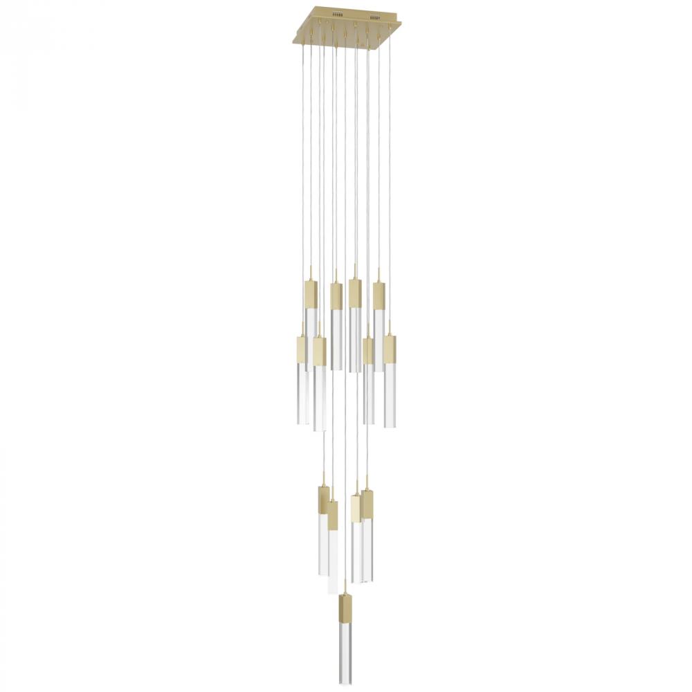 The Original Glacier Collection 13 Light Multi Pendant in Brushed Brass with Clear Crystal