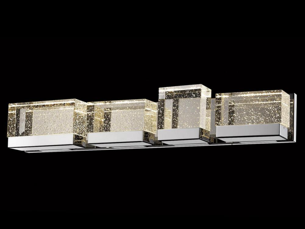 The Original Glacier Avenue 33" LED Vanity Bath Bar in Polished Nickel with Bubbled Crystal Shad