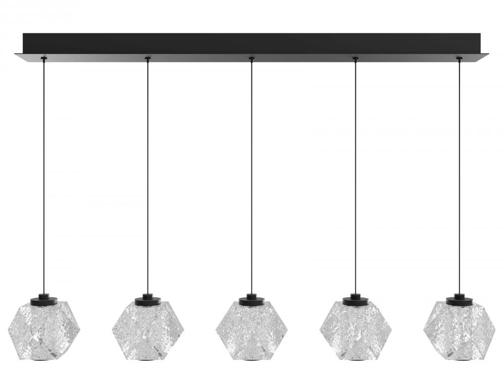 Beluga 5-Light Linear Multi Pendant in Black with Acrylic Faceted Spheres