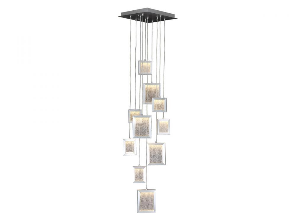 Brentwood 10-Light LED Multi Pendant in Brushed Aluminum with Beveled Glass