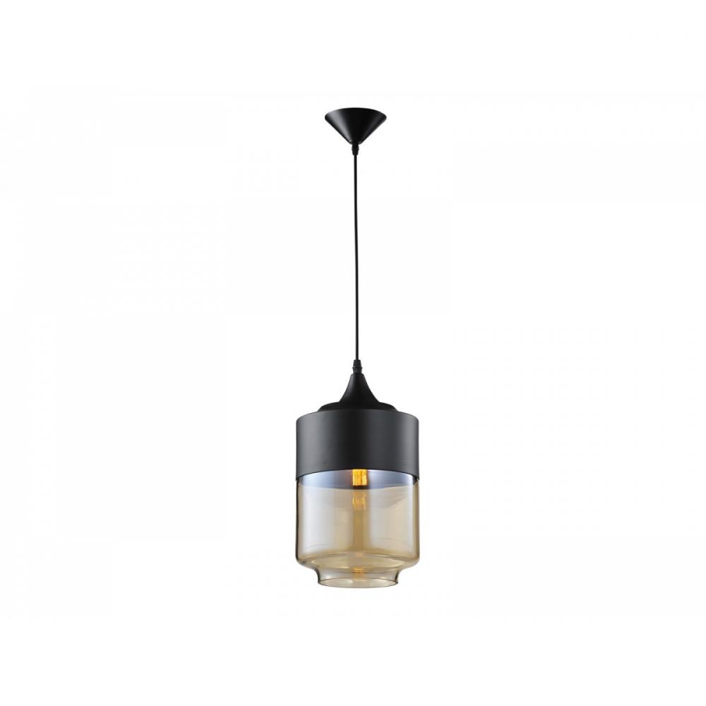 Robertson Blvd. 13"  Pendant in Black with Amber Bronze Glass