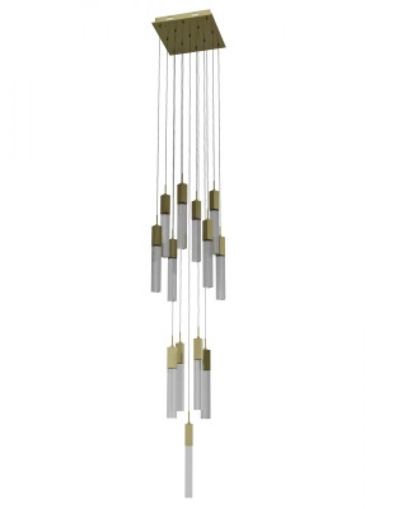 The Original Glacier Collection 13 Light Multi Pendant in Brushed Brass with Snow Crystal