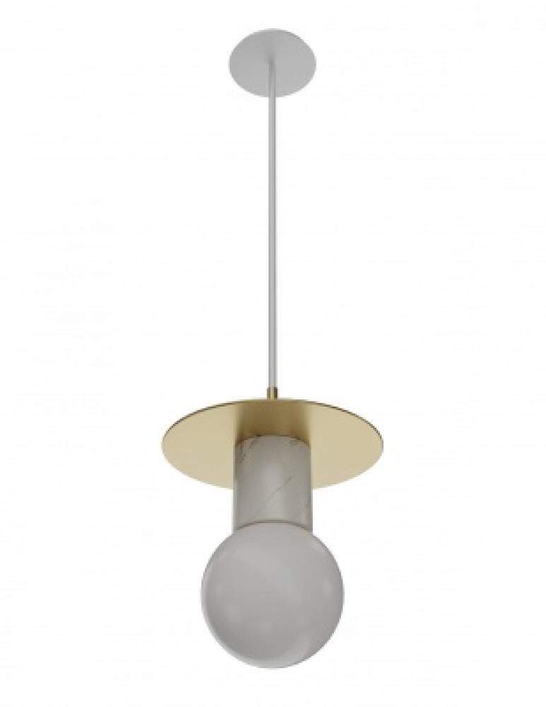 Newport  8"  Pendant in White with Brushed Brass Accent
