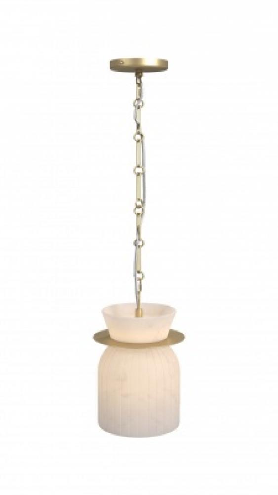 Westwood 10" LED Pendant in Alabaster with Brushed Brass Accents