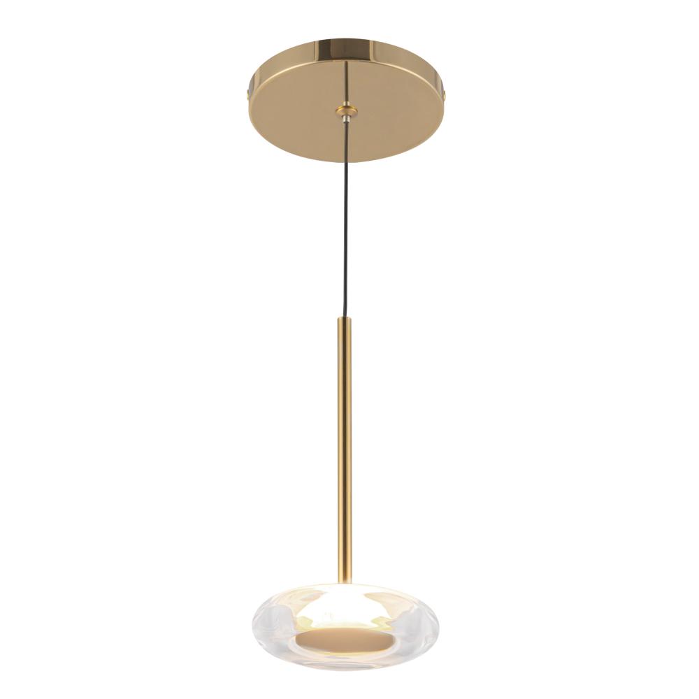 Stephord 4-in Metallic Brass/Clear Glass LED Pendant