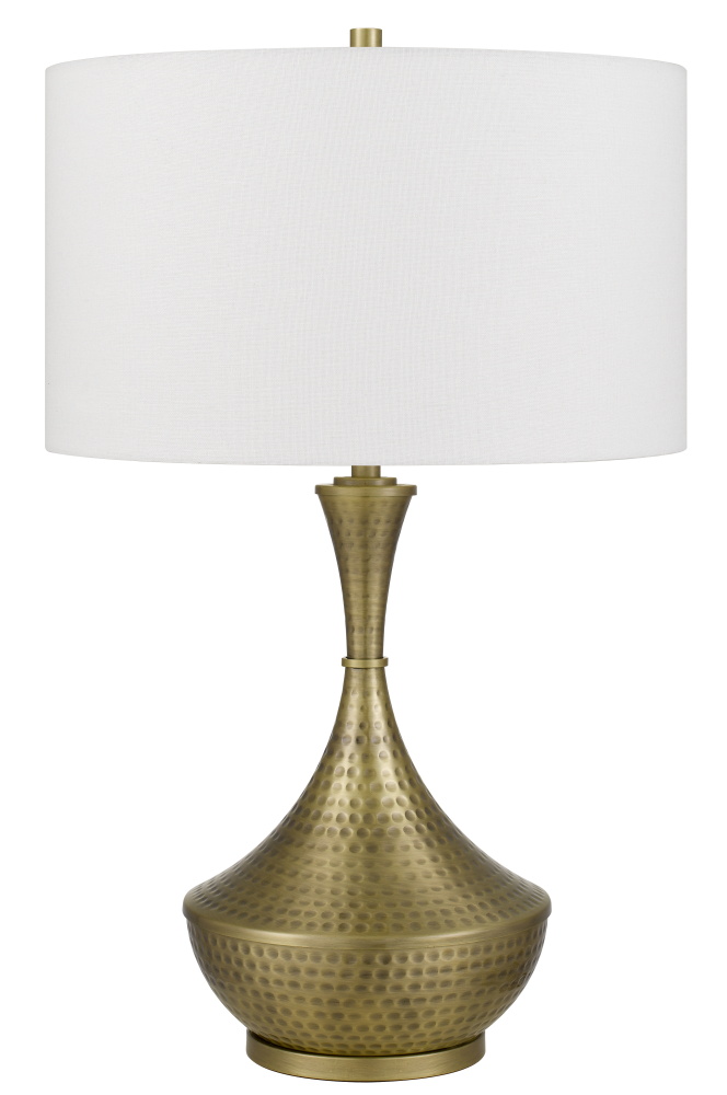 150W 3 way Hove hand hammered metal table lamp with drum hardback fabric shade