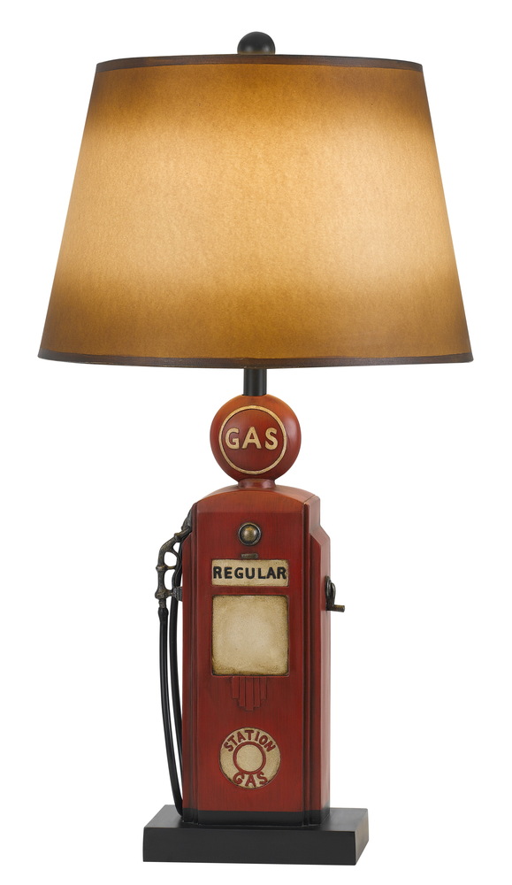 150W 3 Way Nostalgic Gas Pump Resin Table Lamp With Hand Painted Paper Shade