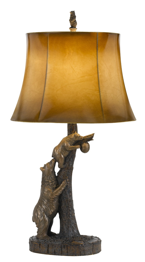 150W 3 Way Bear Resin Table Lamp With Leathrette Shade