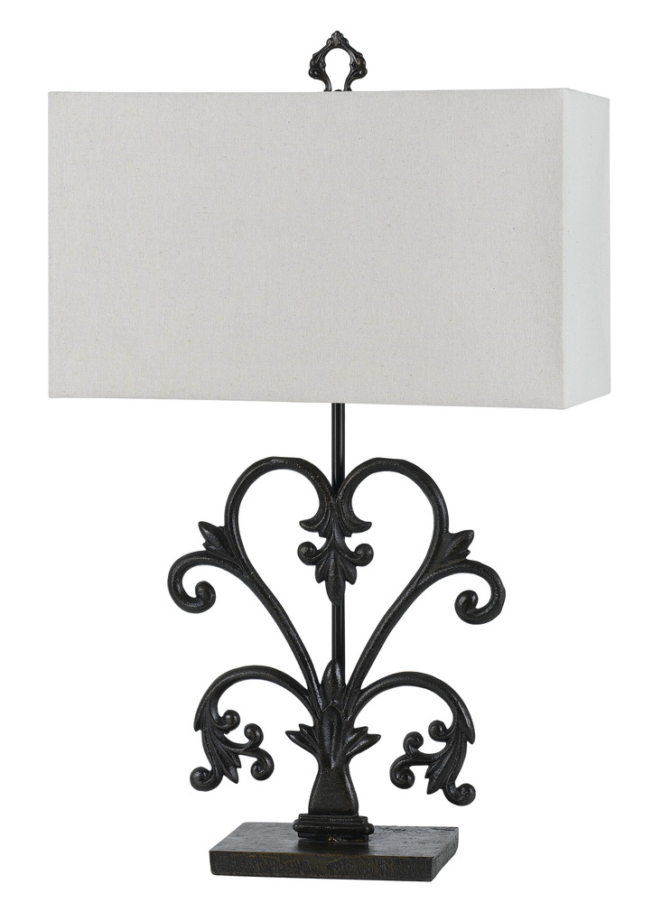 150W 3 Way Murcia Cast Iron Table Lamp With Hardback Burlap Shade