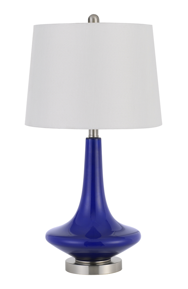 100W Kleve Glass Table Lamp With Taper Drum Hardback Linen Shade (Priced And Sold As Pairs)
