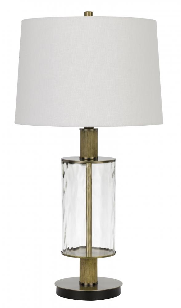150W 3 way Morrilton glass table lamp with wood pole and hardback taper drum fabric shade