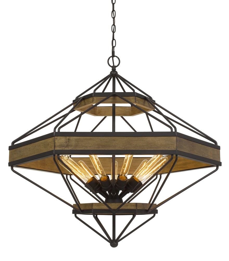 33.5" Height Pine Wood and Metal Fixture in Wood and Black Finish