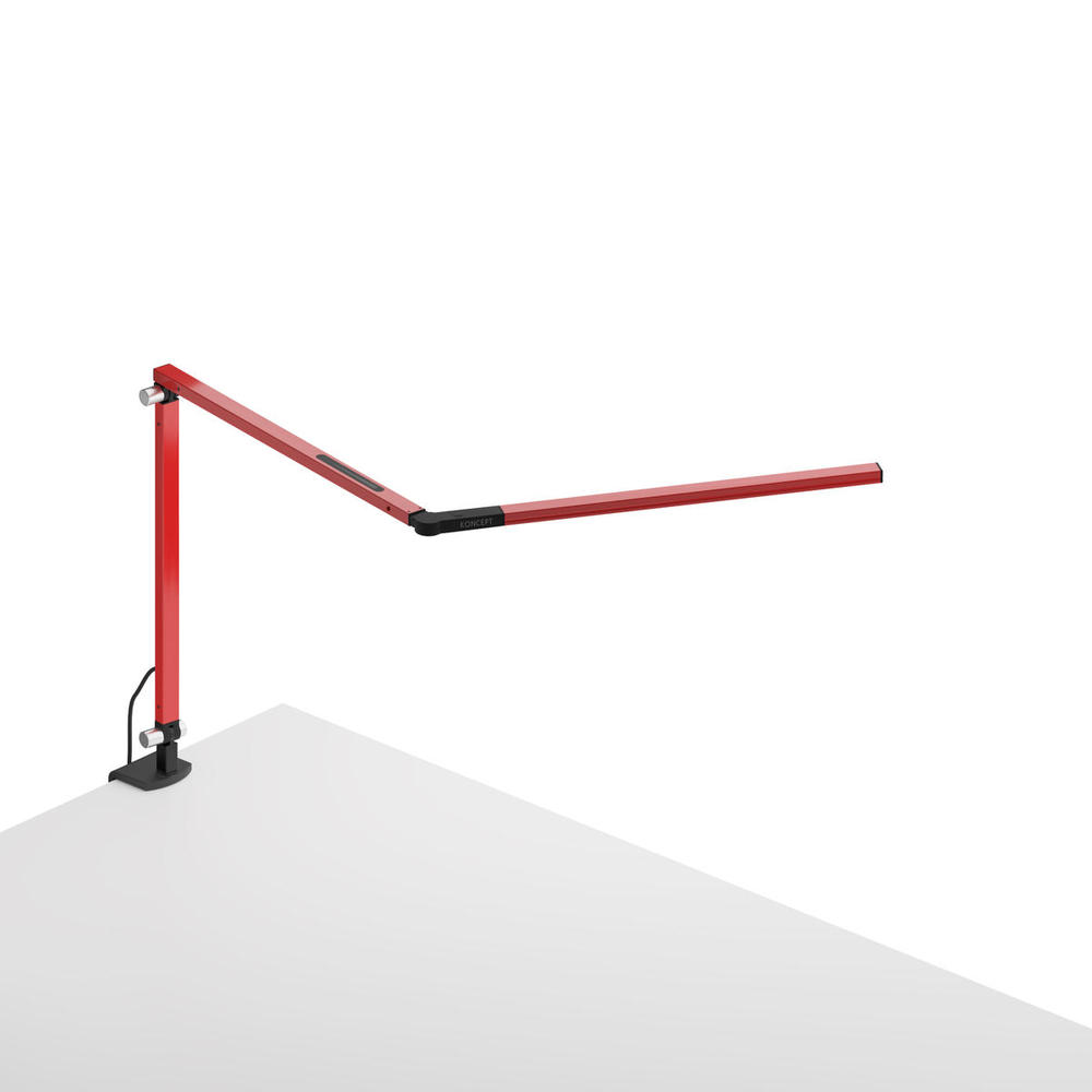 Z-Bar mini Desk Lamp with Metallic Black two-piece desk clamp (Warm Light; Red)