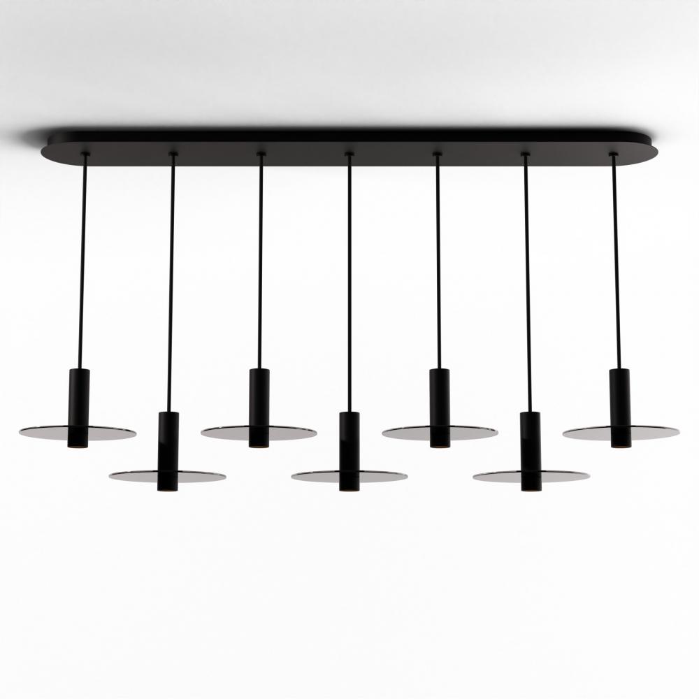 Combi Pendant 6" Linear 7 Combo Matte Black with Matte Black Canopy, 9" glass plate (Dark Gr