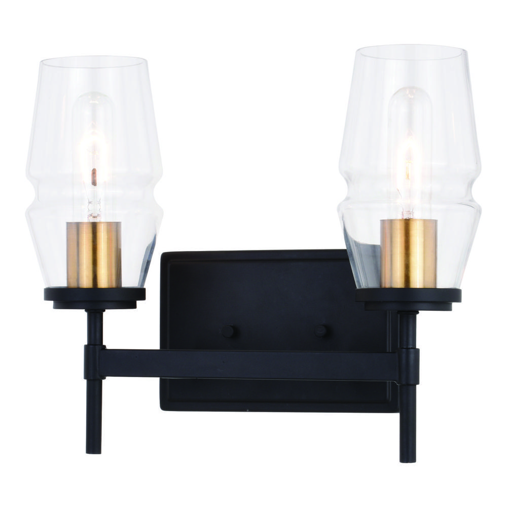 Warren 2 Light Vanity Light Matte Black and Brushed Brass