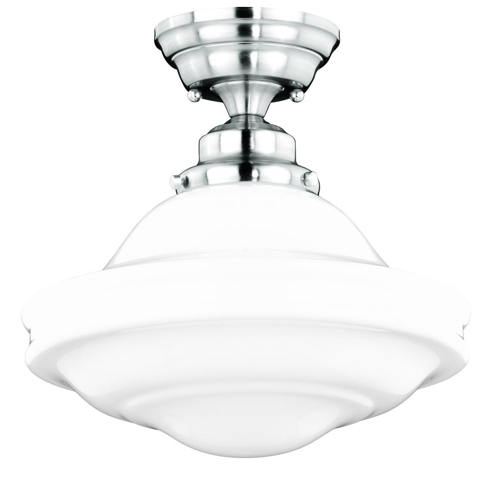 Huntley 12-in Semi Flush Ceiling Light Milk Glass Satin Nickel