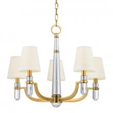 Hudson Valley 985-AGB-WS - 5 LIGHT CHANDELIER w/WHITE SHADE