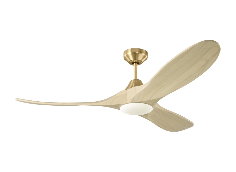 Maverick Smart 52 LED Ceiling Fan in Burnished Brass with Washed White Oak Blades and Light Kit