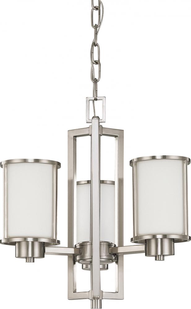 Odeon - 3 Light (convertible up with down) Chandelier with Satin White Glass - Brushed Nickel Finish