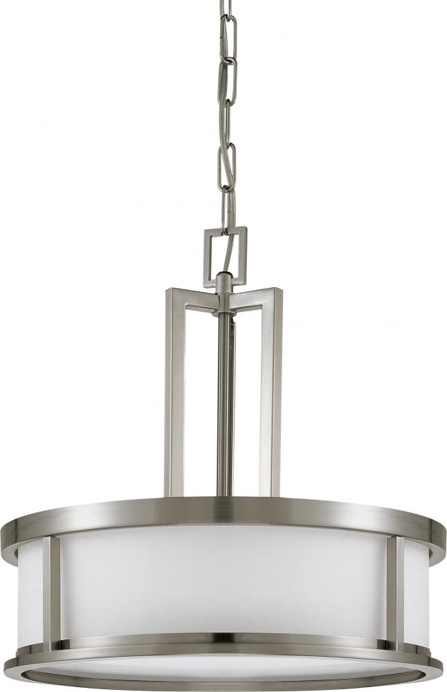 Odeon - 4 Light Pendant with Satin White Glass - Brushed Nickel Finish
