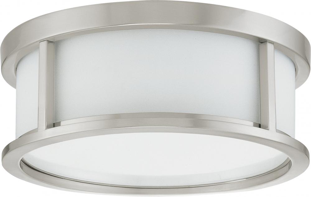 Odeon - 2 Light 13" Flush Dome with Satin White Glass - Brushed Nickel Finish