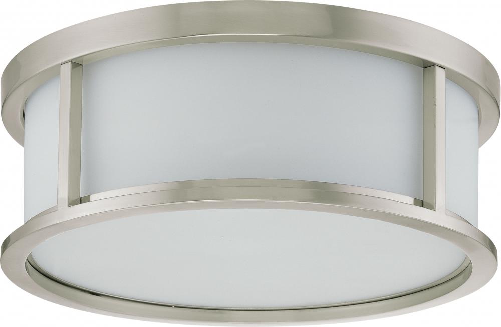 Odeon - 3 Light 15" Flush Dome with Satin White Glass - Brushed Nickel Finish