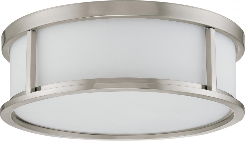 Odeon - 3 Light 17" Flush Dome withSatin White Glass - Brushed Nickel Finish